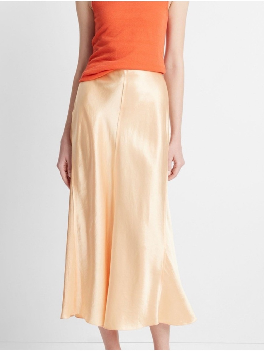 Vince Satin Raw Edge Paneled Slip Skirt